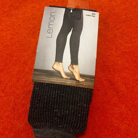 Lemon touch of silk brown pinstripe flecked ribbed leggings made in Italy NWT - Picture 2 of 7